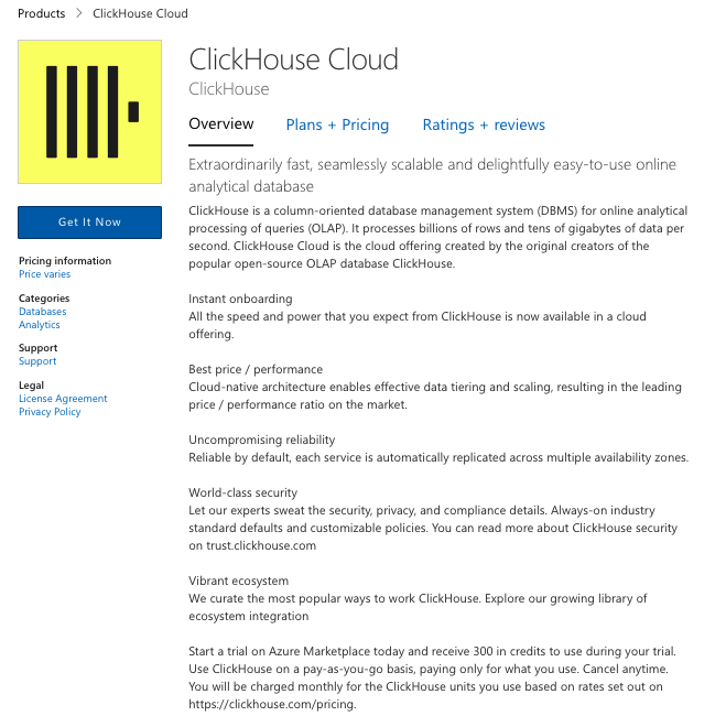 Форма регистрации ClickHouse Cloud
